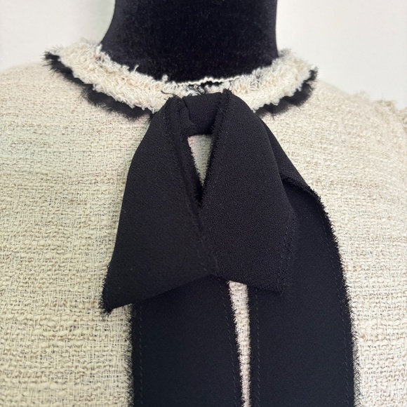 Zara Cream Tweed Dress with Black Bow Detail - Picture 5 of 6